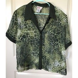 R&K Originals SHEER Shrug Blouse Shirt Top 20W Green Marble  Short Sleeve